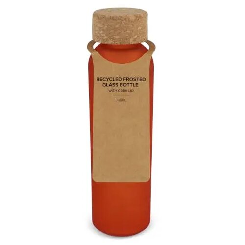 Matglazen gerecycled fles met kurken dop 500ml ecru / oranje