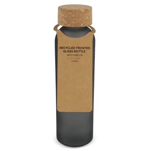 Matglazen gerecycled fles met kurken dop 500ml ecru / zwart
