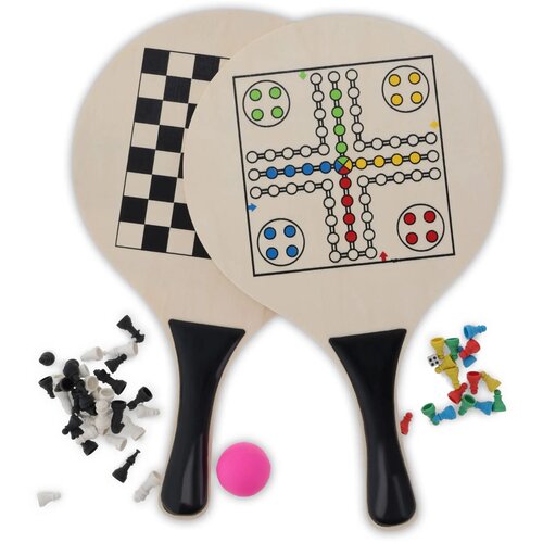 MDF strand tennis set met gezelsschapsspellen zwart