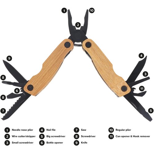 Multitool Bamboe 12 functies zwart