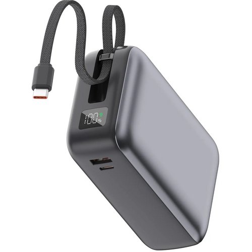 Nova Laptop 65W Powerbank met ingebouwde USB-C kabel 30000 mAh donker grijs
