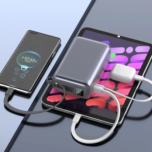 Nova Laptop 65W Powerbank met ingebouwde USB-C kabel 30000 mAh donker grijs