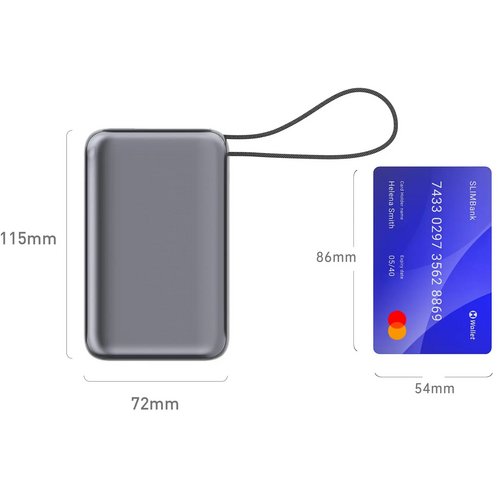 Nova Laptop 65W Powerbank met ingebouwde USB-C kabel 30000 mAh donker grijs