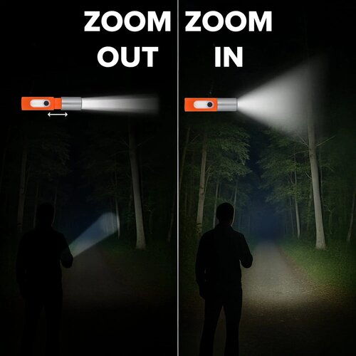 Oplaadbare 10 W LED-zaklamp met zoomfunctie 300 lm zwart