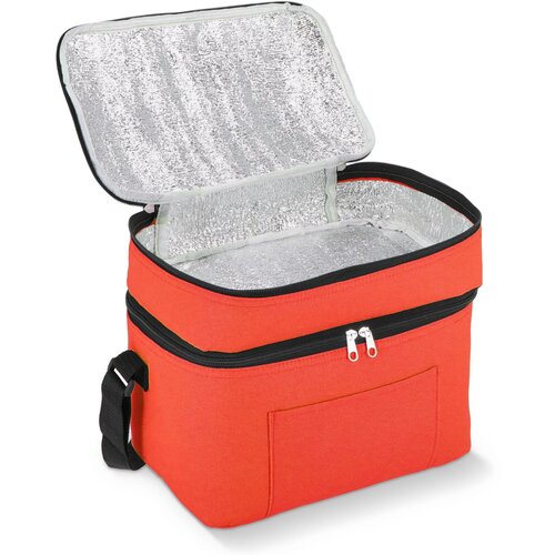 R-PET 600D koeltas met dubbele compartimenten, 30 x 20 x 24 cm, 12L rood