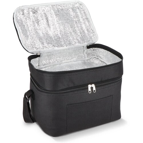 R-PET 600D koeltas met dubbele compartimenten, 30 x 20 x 24 cm, 12L zwart
