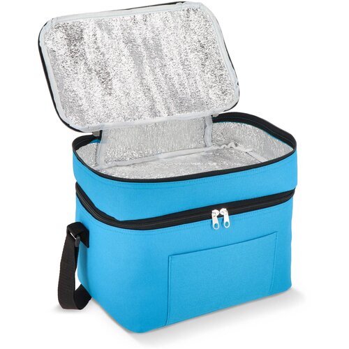 R-PET 600D koeltas met dubbele compartimenten, 30 x 20 x 24 cm, 12L lichtblauw