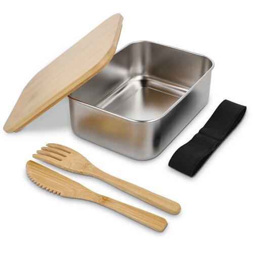 Roestvrij stalen lunchbox met bamboo deksel zilver