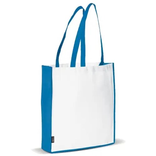 Schoudertas non-woven 75g/m² wit / blauw