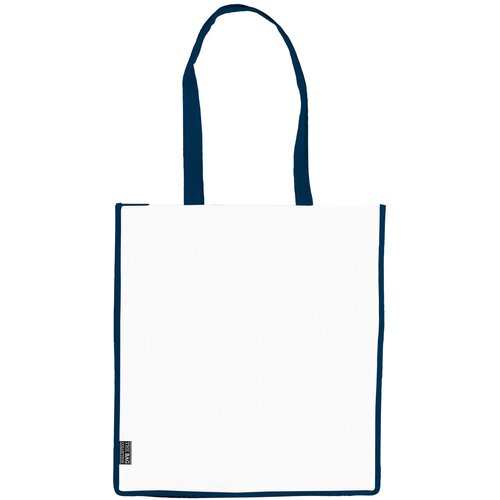 Schoudertas non-woven 75g/m² wit / donkerblauw