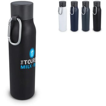 Thermofles matte finish met Caribiner 600ml zwart 600 ml