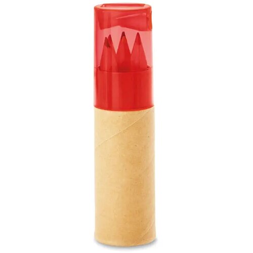 6 kleurpotloden in koker Petit lambut transparant rood