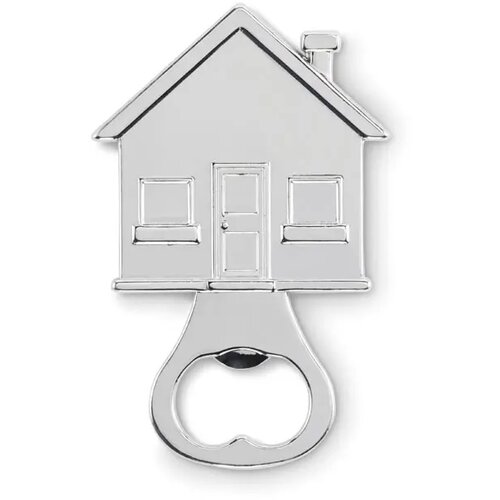 Flesopener in huisvorm. Myhouse mat zilver