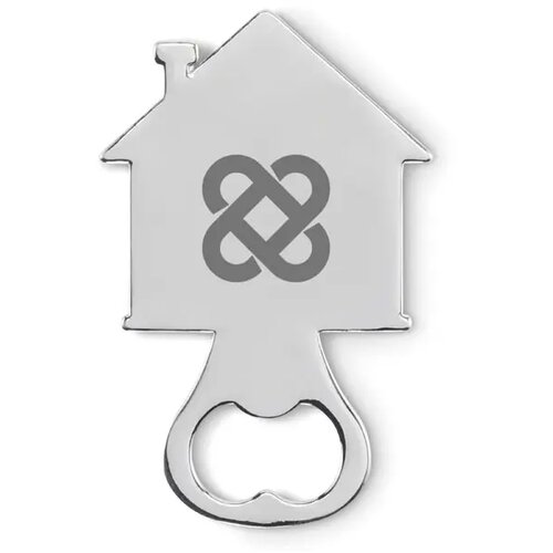 Flesopener in huisvorm. Myhouse mat zilver