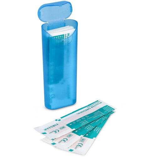 Pleistersdoosje met 10 PE-pleisters (70 × 18 mm) blauw