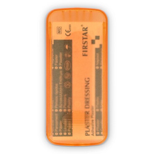 Pleistersdoosje met 5 PE-pleisters (56 × 18 mm) oranje