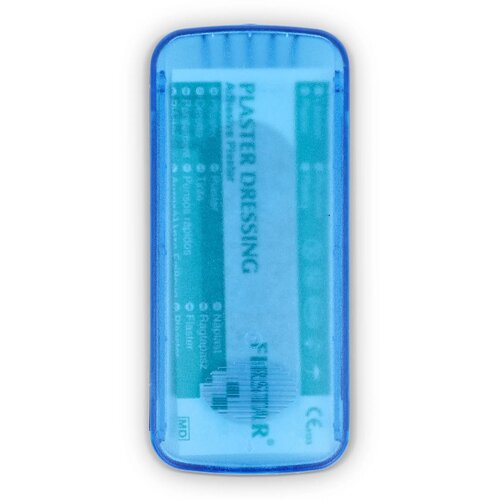 Pleistersdoosje met 5 PE-pleisters (56 × 18 mm) blauw