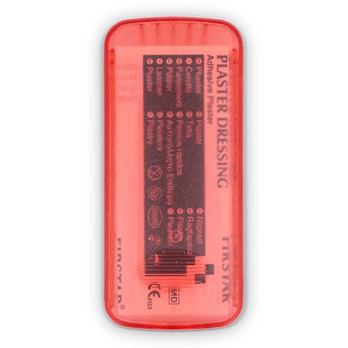 Pleistersdoosje met 5 PE-pleisters (56 × 18 mm) rood
