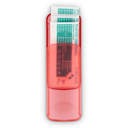 Pleistersdoosje met 5 PE-pleisters (56 × 18 mm) rood